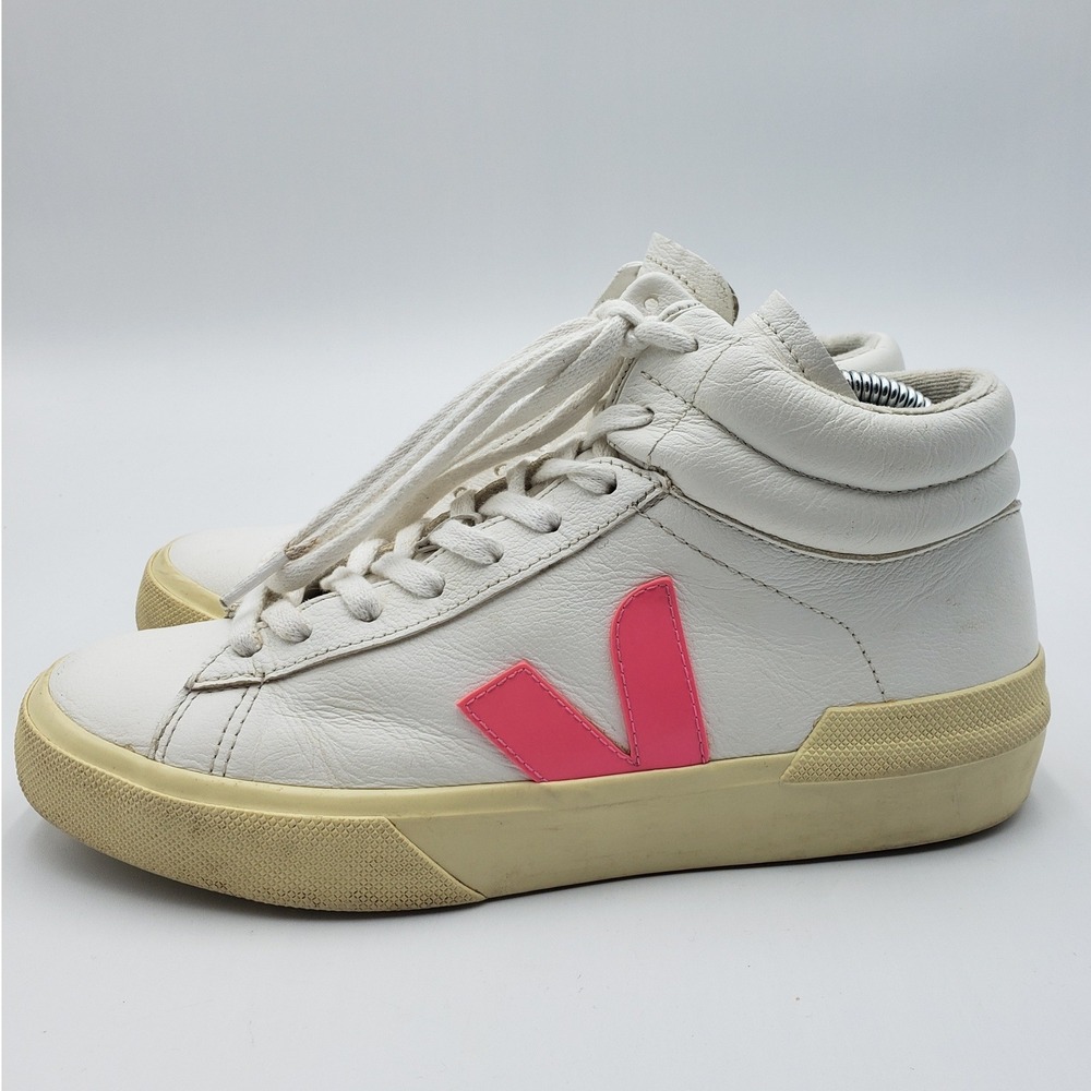 VEJA Minotaur High Top Sneakers Womens Sz 9 White Pink Leather Lace Up Shoes